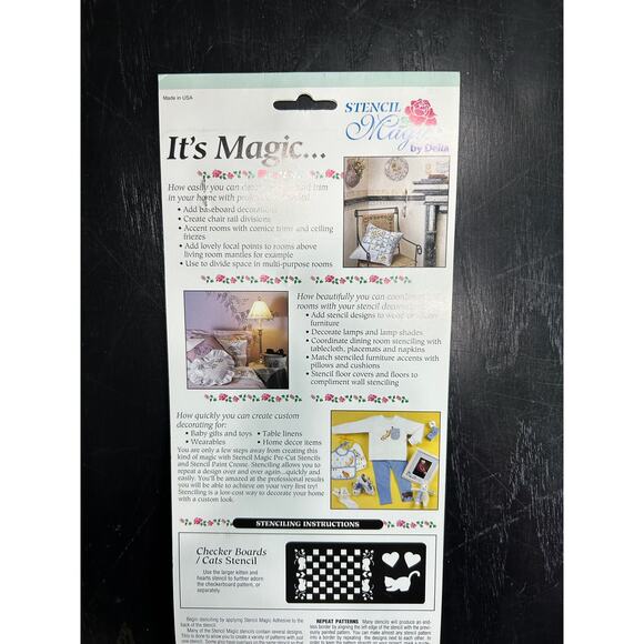 90s Vintage- Stencil Magic by Delta checkerboards Cats- No. 95 411 0012 NWT - Picture 5 of 7